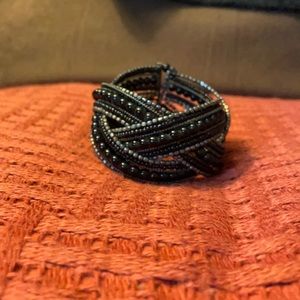 Black Gray beaded wide wrap bracelet